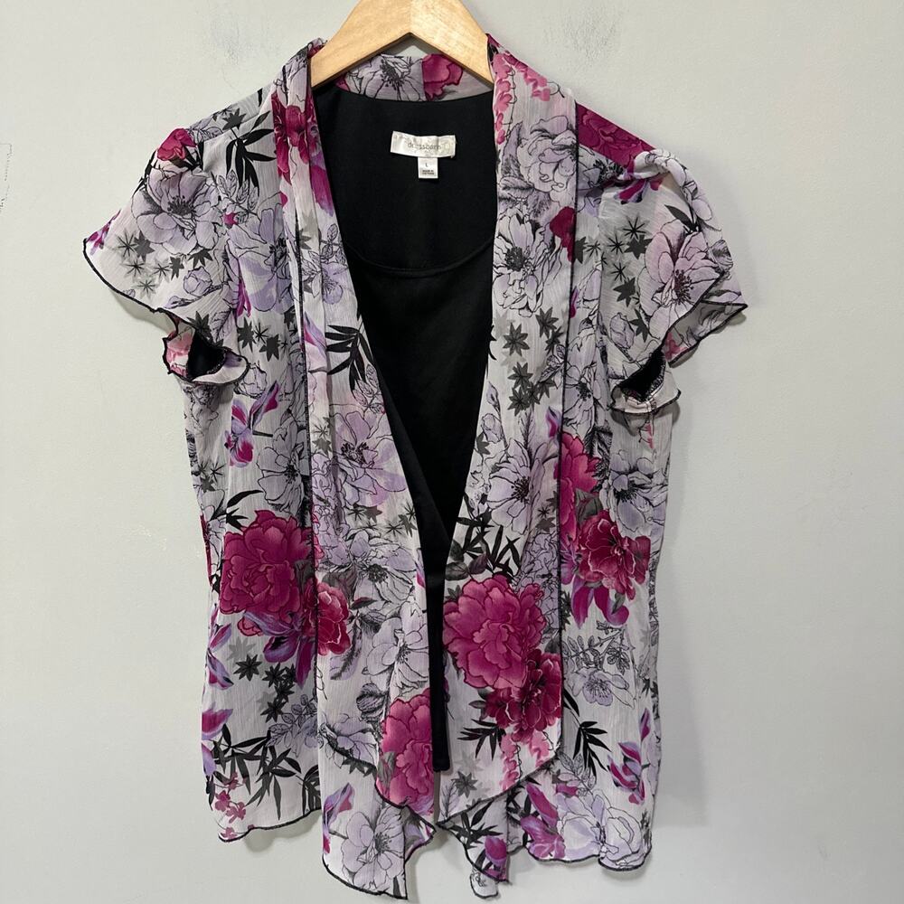 Dressbarn Top Womens Large Pink Floral Drapey Chiffon Retro Y2K Fairy Whimsigoth